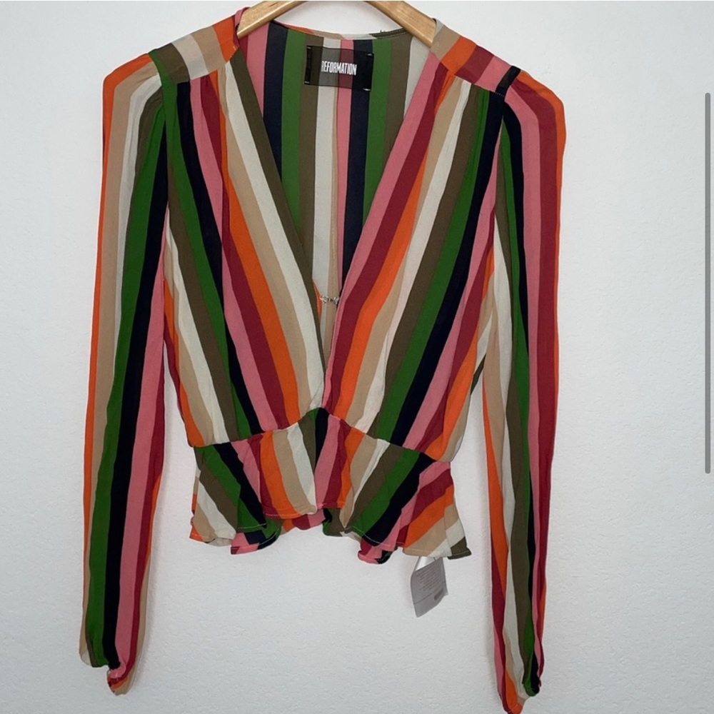 REFORMATION Colorful Striped Long Sleeves Top - Size Medium